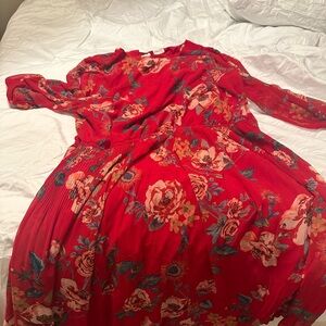 Floral Red Dress (open shoulders)